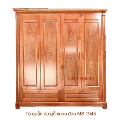Tủ quần áo gỗ xoan đào tự nhiên MS 1943