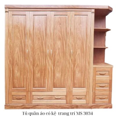 Tủ quần áo gỗ đinh hương có kệ trang trí MS 3034