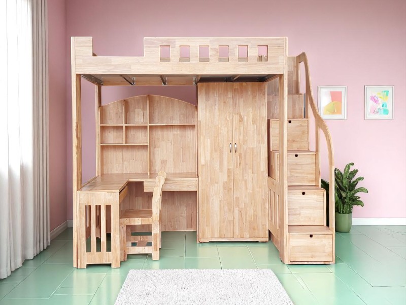 Giường tầng gỗ tự nhiên cho bé