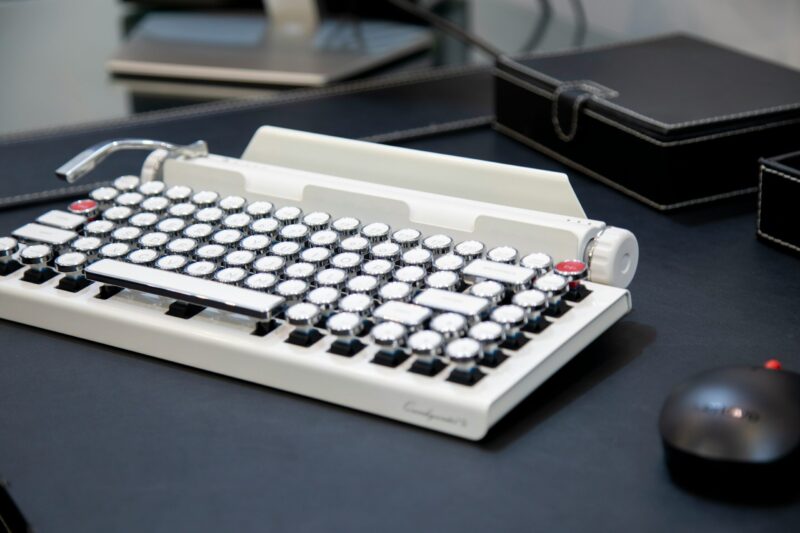white and black braille typewriter