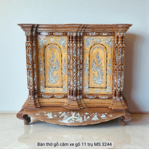 Tủ thờ gỗ căm xe gõ 11 trụ cẩn xà cừ MS 3244 - Hình ảnh 2