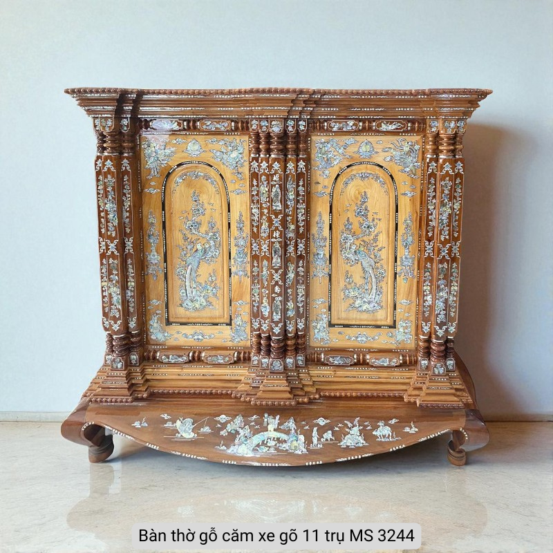 Tủ thờ gỗ căm xe gõ 11 trụ cẩn xà cừ MS 3244 - Hình ảnh 2