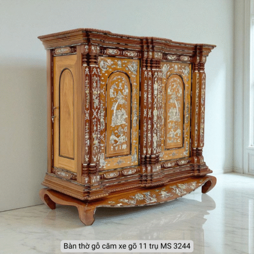 Tủ thờ gỗ căm xe gõ 11 trụ cẩn xà cừ MS 3244 - Hình ảnh 4