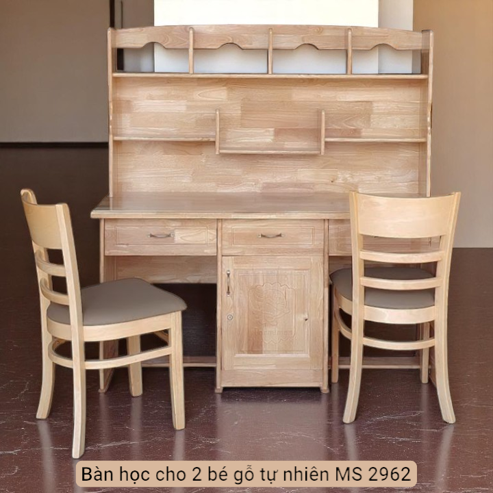 Bàn học cho 2 bé gỗ tự nhiên MS 2962 | GIAO HỎA TỐC TPHCM