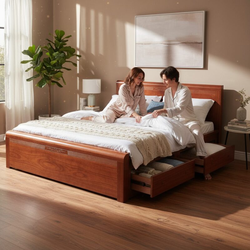 Giường có ngăn kéo 1m6 màu trắng phong cách hiện đại tại Shop Thái Bình