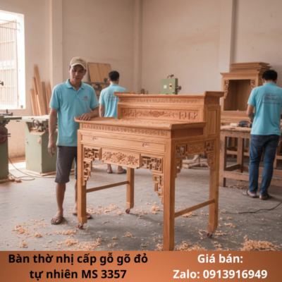 Bàn thờ nhị cấp gỗ gõ đỏ tự nhiên MS 3357