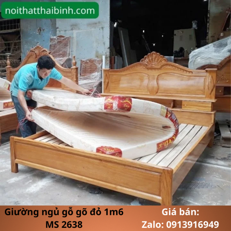 Giường ngủ gỗ gõ đỏ 1m6 MS 2638