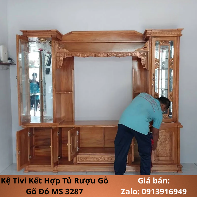 Kệ Tivi Kết Hợp Tủ Rượu Gỗ Gõ Đỏ MS 3287