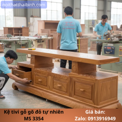 Kệ tivi gỗ gõ đỏ tự nhiên MS 3354