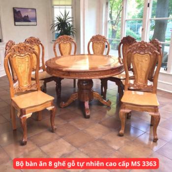 Bộ bàn ăn 8 ghế gỗ tự nhiên cao cấp MS 3363