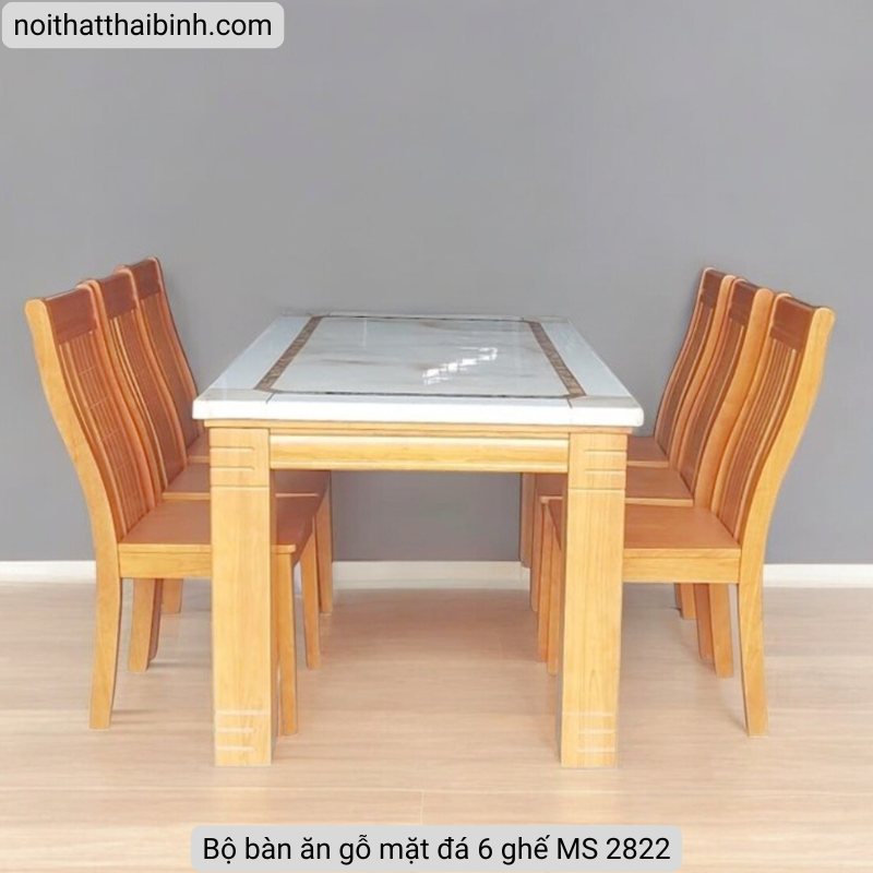 Bộ bàn ăn gỗ mặt đá 6 ghế MS 2822 - Ảnh 3