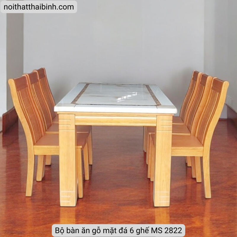 Bộ bàn ăn gỗ mặt đá 6 ghế MS 2822 - Ảnh 2