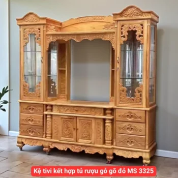 Kệ tivi kết hợp tủ rượu gỗ gõ đỏ MS 3325