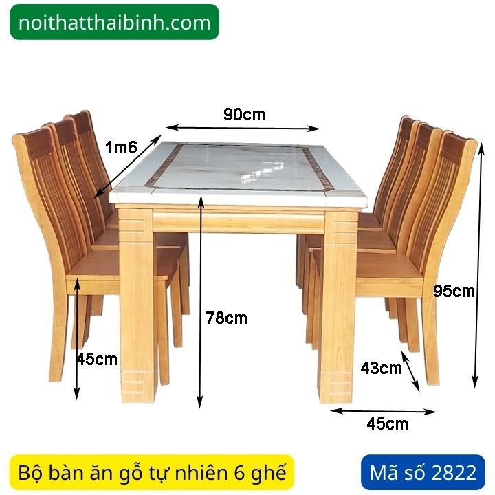 Bộ bàn ăn gỗ mặt đá 6 ghế MS 2822 - Ảnh 5