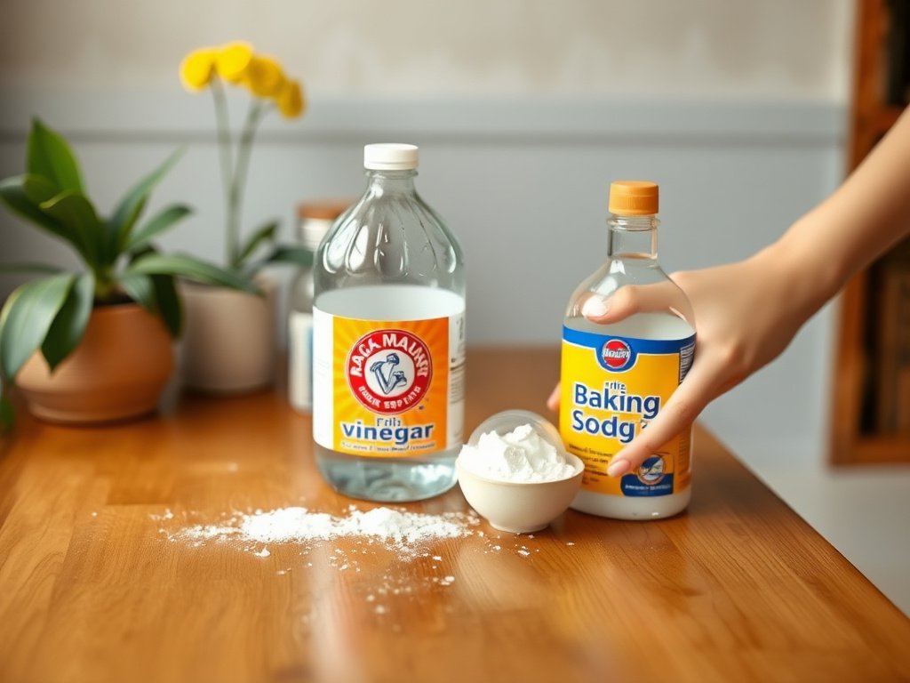 Using natural cleaning products on wooden furniture by Vietnamese homeowner