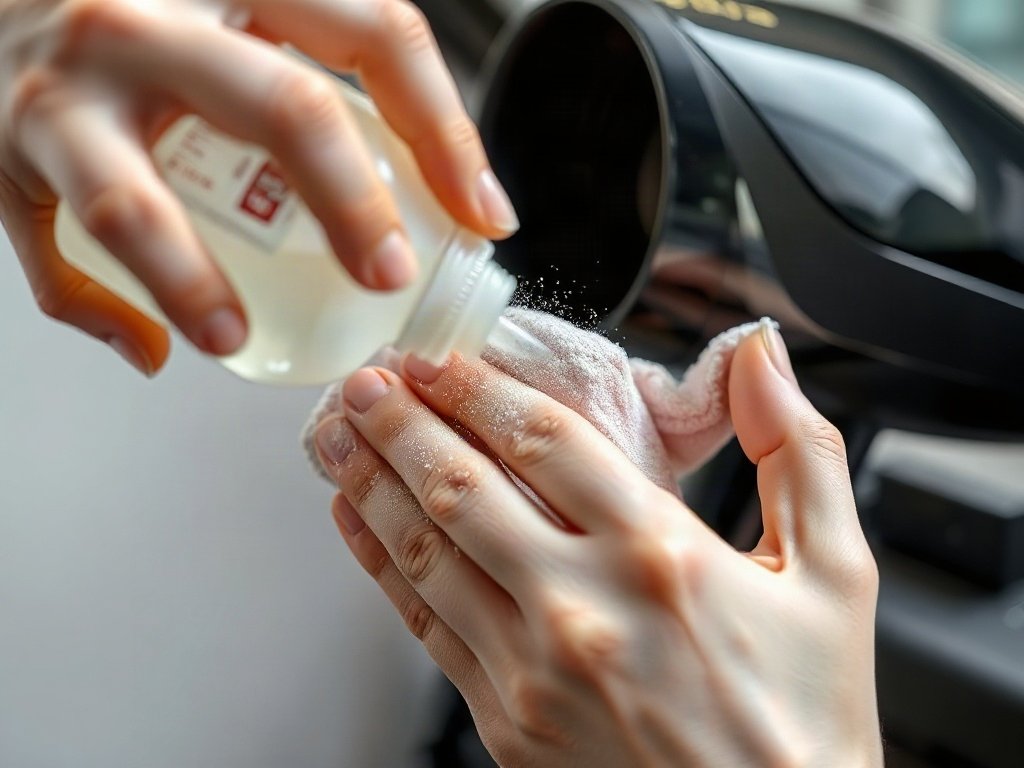 Áp dụng dung dịch làm sạch lên bộ phận máy sấy tóc
