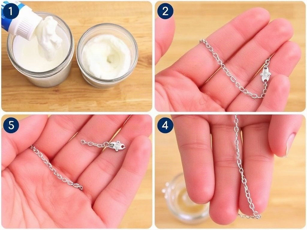 Áp dụng kem đánh răng trên dây chuyền bạc và rửa sạch từng bước