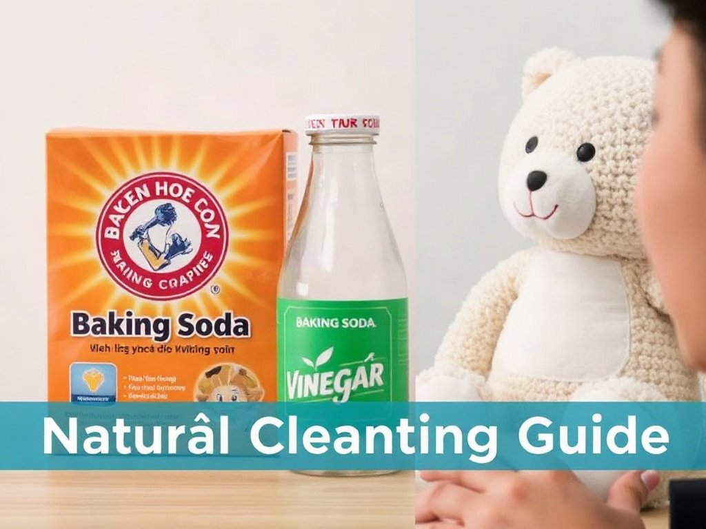 Baking soda và giấm cạnh đồ chơi vải, cách làm sạch tự nhiên.