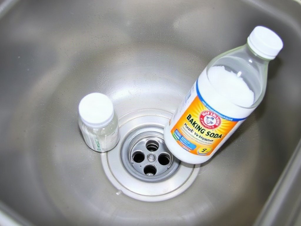 Baking soda và giấm phản ứng trong ống thoát nước bồn rửa.