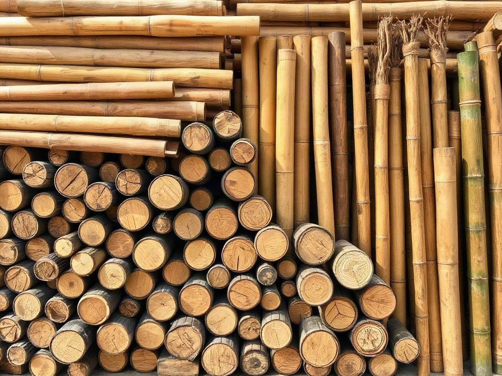 Bộ dụng cụ tre đa dạng kích cỡ được phơi khô dưới ánh nắng tự nhiên.