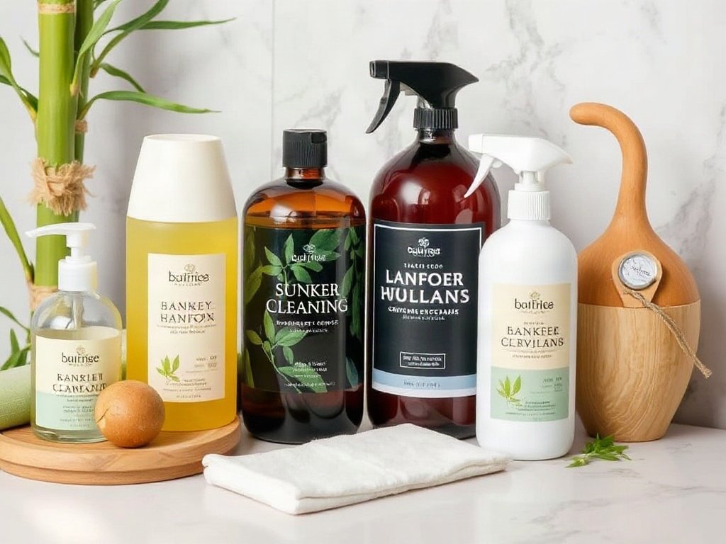 Các sản phẩm tẩy rửa thân thiện với môi trường cạnh vật dụng tre.