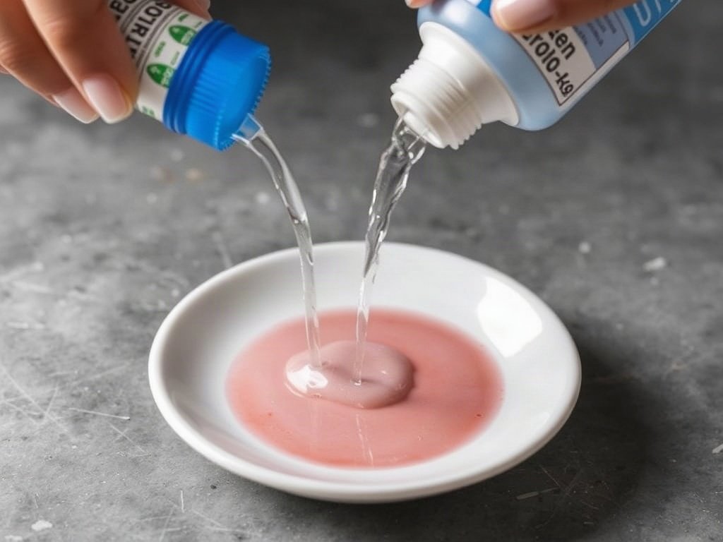 Cẩn thận đổ hydrogen peroxide lên một miếng sứ bị ố.