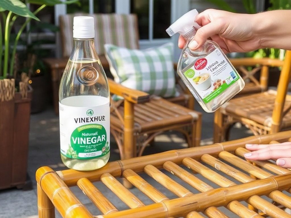 Cảnh ngoài trời của việc làm sạch nội thất tre bằng các dung dịch thiên nhiên.