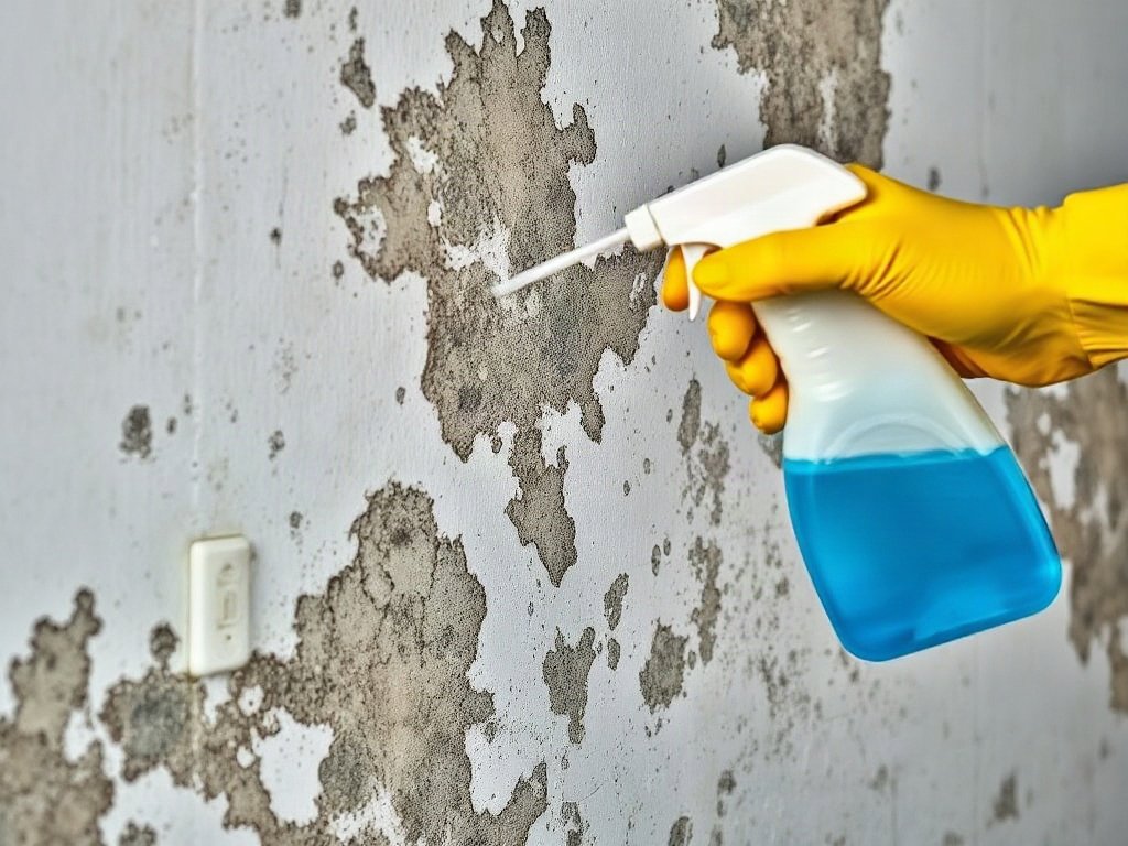 Chất tẩy hóa học được áp dụng lên tường mốc