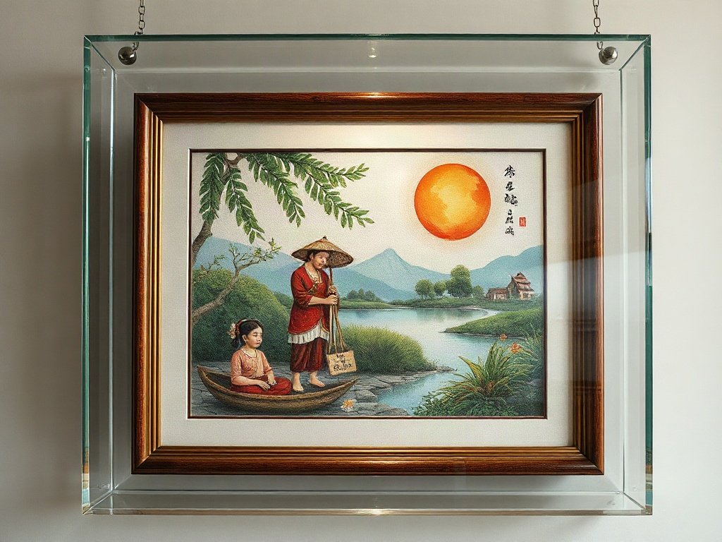 Chi tiết khung kính trong suốt quanh tác phẩm nghệ thuật