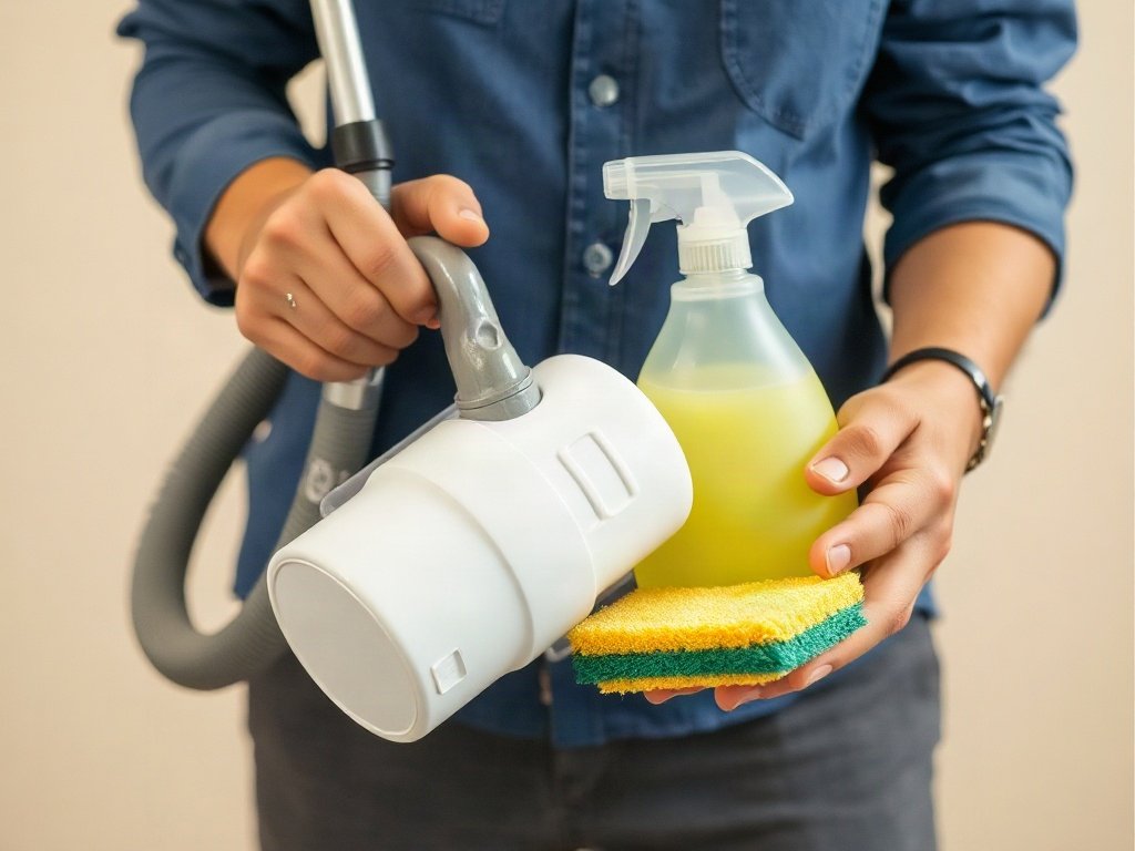 Chuẩn bị dụng cụ vệ sinh cửa lưới chống muỗi.