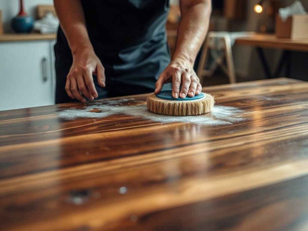 Đánh bóng bàn gỗ óc chó cho bề mặt sáng bóng