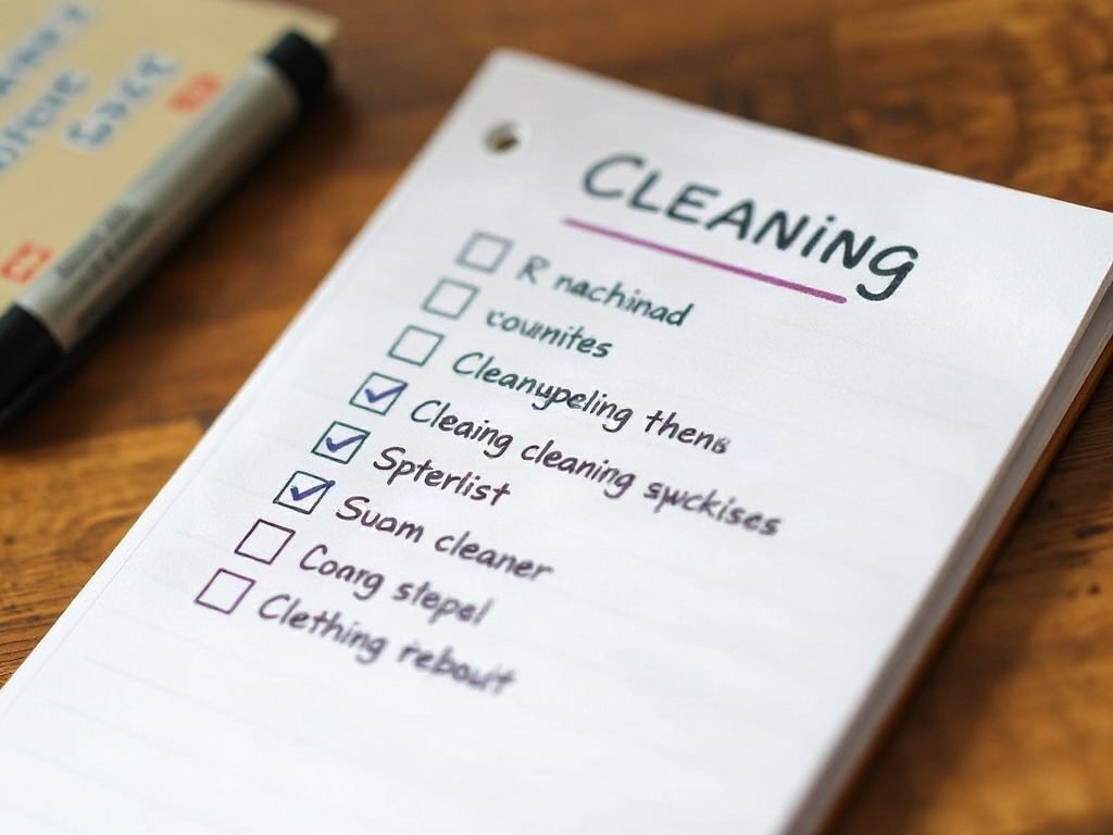 Danh sách công việc vệ sinh đã hoàn thành, ghi trên giấy nhớ.