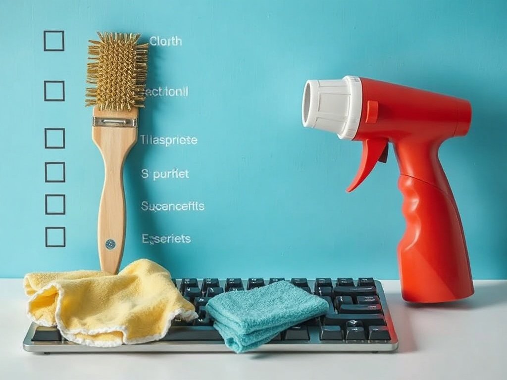 Danh sách đồ vệ sinh bàn phím gồm bàn chải, vải, máy thổi bụi