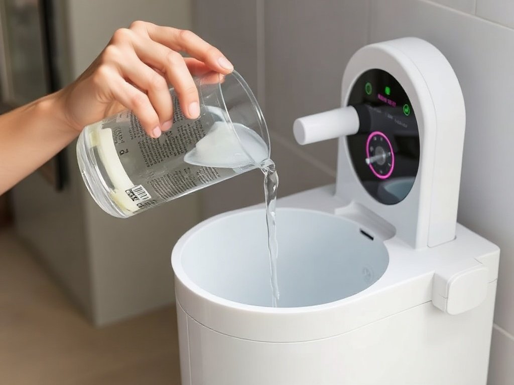 Đổ nước vào máy lọc nước vừa vệ sinh