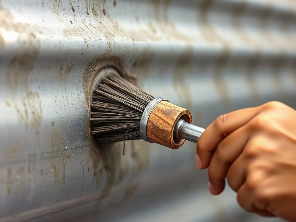 Dùng bàn chải kim loại chà sạch bề mặt kim loại rỉ