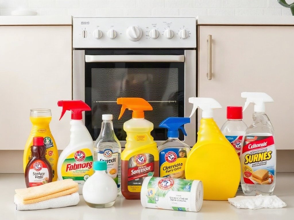Dụng cụ vệ sinh dành cho thiết bị nhà bếp được bày ra