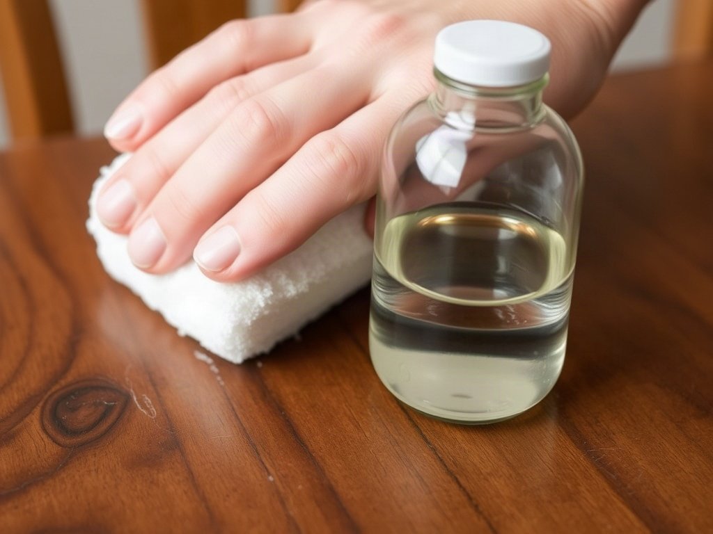 Dung dịch giấm được thoa lên bề mặt gỗ bằng bọt biển