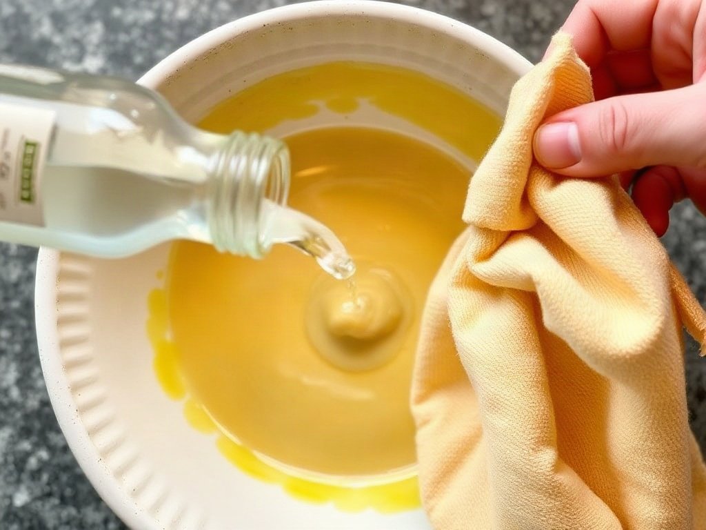 Dùng một miếng vải mềm thoa giấm trắng lên bát gốm bị ố vàng.