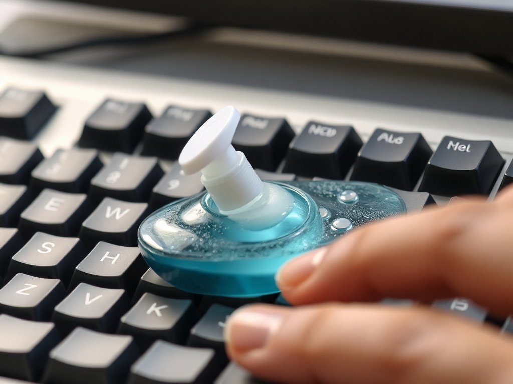 Gel làm sạch ấn vào bàn phím bởi người Việt