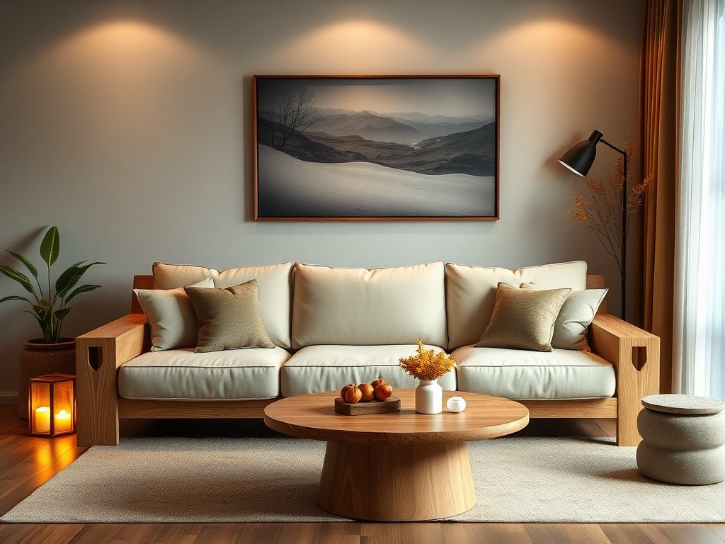 Nội thất nhà Việt Nam hiện đại với sofa gỗ tự nhiên