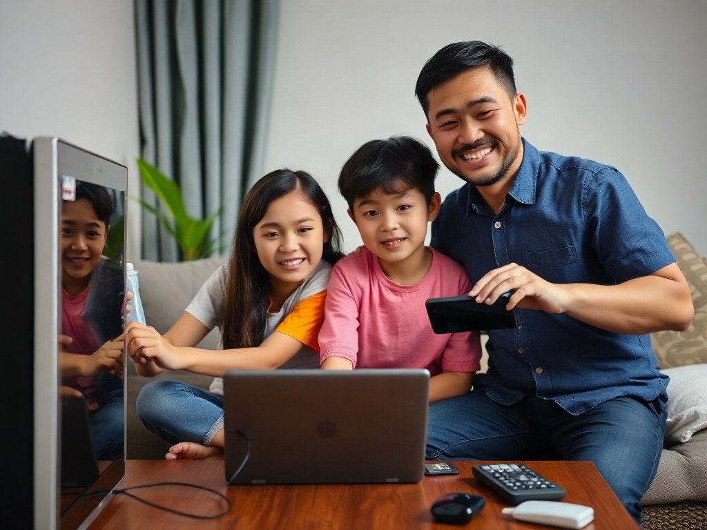 Gia đình Việt Nam hạnh phúc bên thiết bị điện tử bảo dưỡng tốt