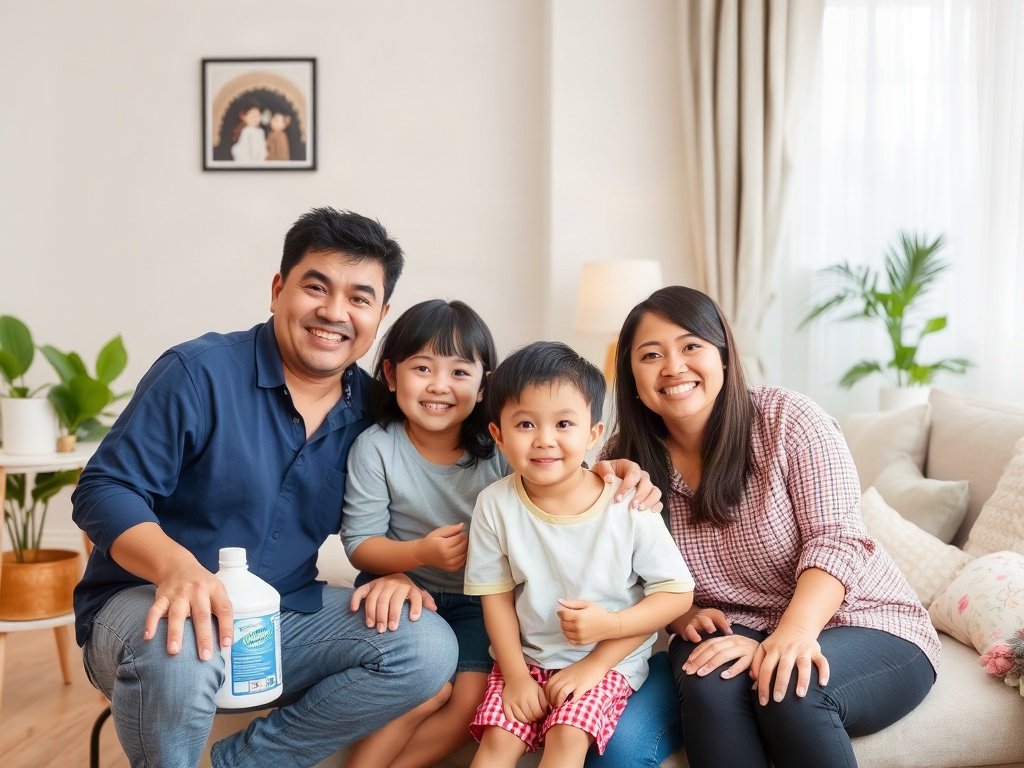 Gia đình Việt vui vẻ trong phòng sạch mùi ẩm mốc.