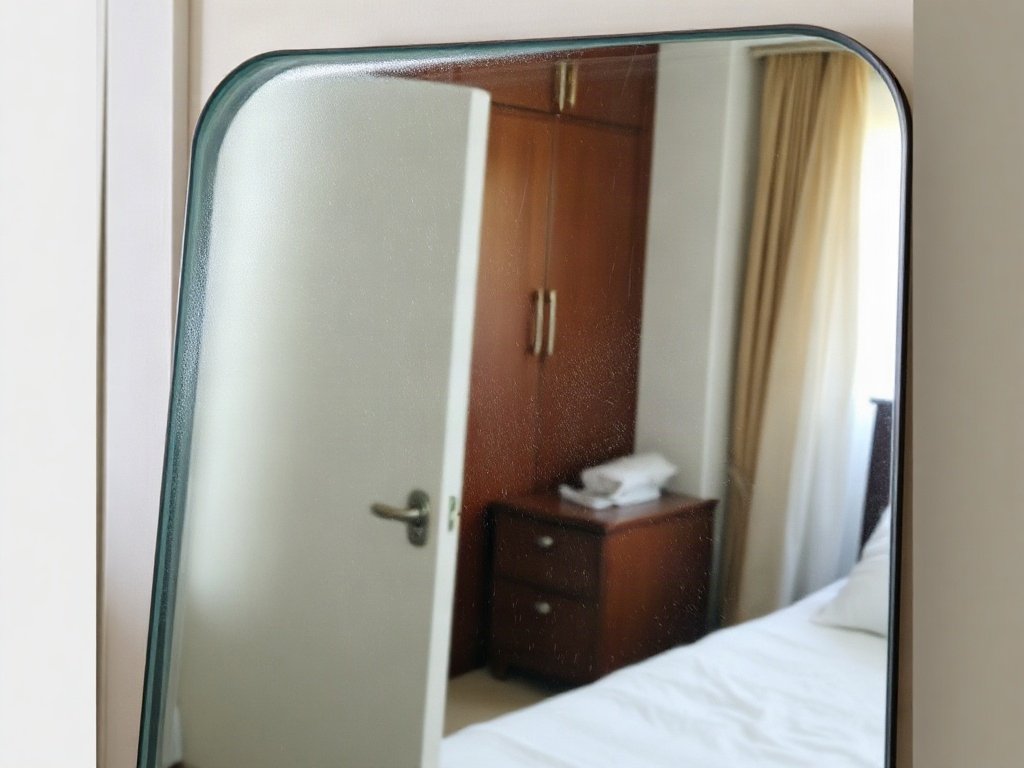 Gương trang điểm không vết ố sau khi làm sạch bằng dung dịch tự chế ở phòng ngủ VN.