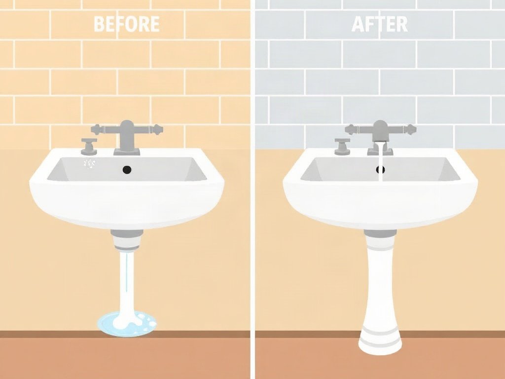 Hình ảnh cải tiến thoát nước trước và sau khi vệ sinh bồn rửa.