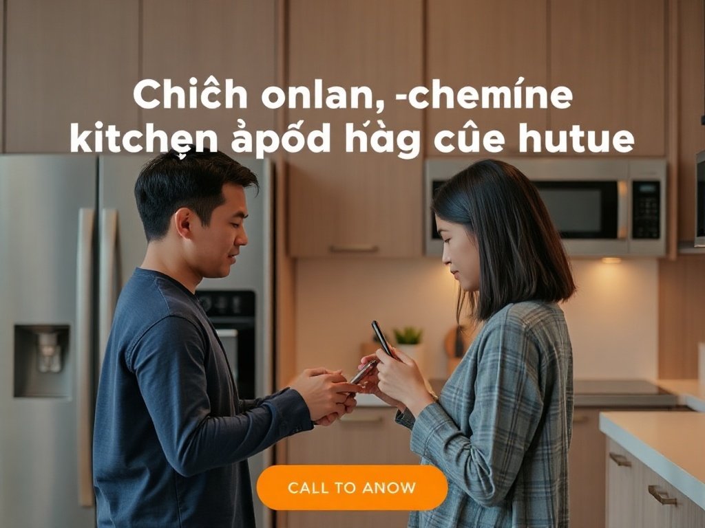 Hình ảnh kêu gọi mua sắm online với người Việt đang chọn thiết bị nhà bếp