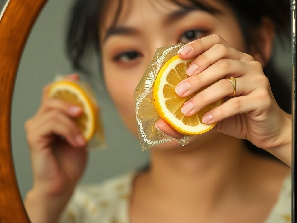 Hình ảnh người Việt cầm lát chanh lau bề mặt gương để đạt độ sạch không ố.