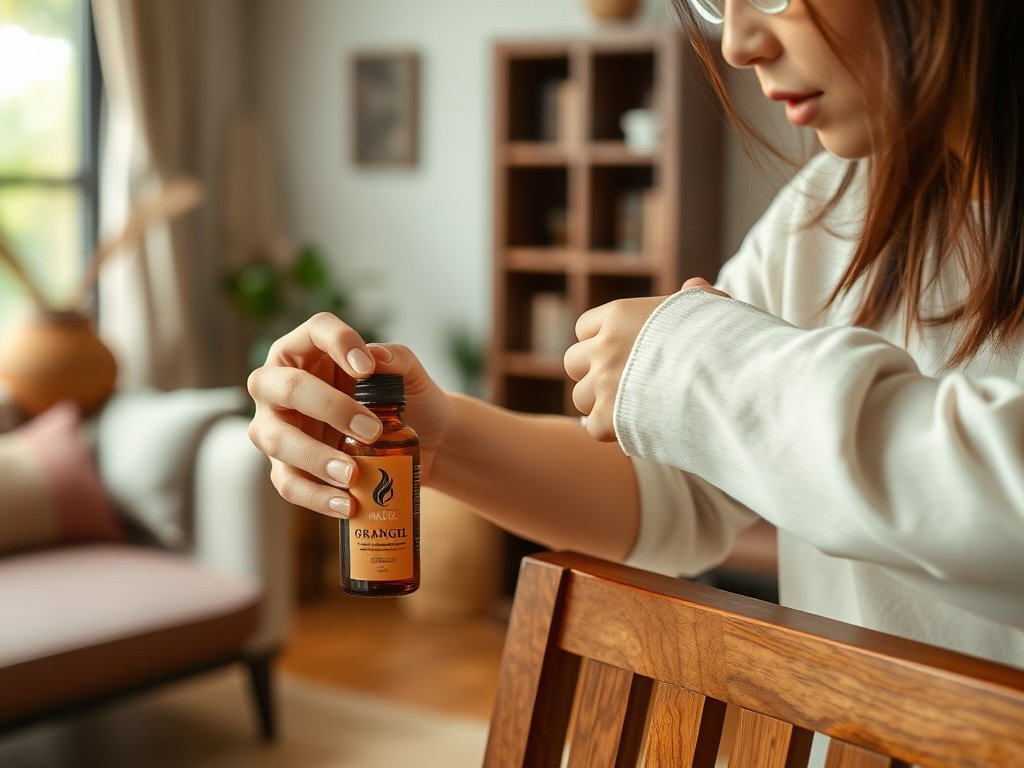 Người Việt Nam bôi tinh dầu cam lên đồ nội thất gỗ trong phòng khách.