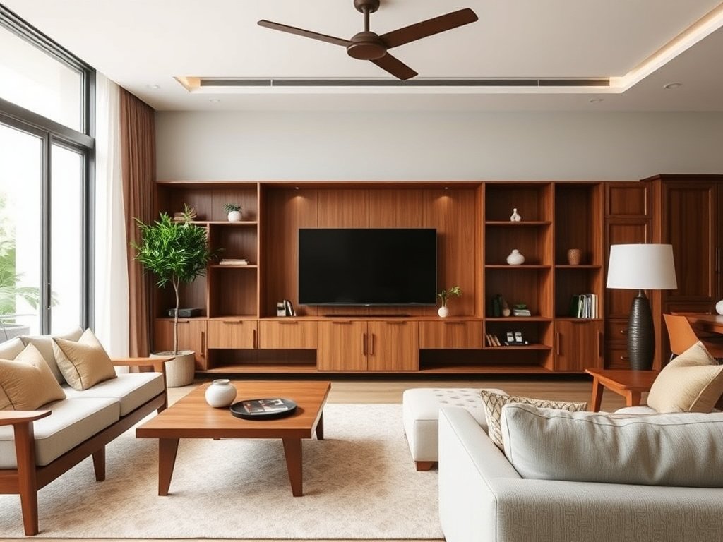 Cận cảnh nội thất gỗ hiện đại Việt Nam trong phòng khách sang trọng.