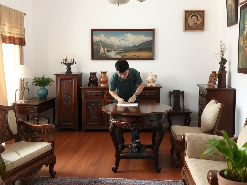 Phòng khách Việt Nam ấm cúng với nội thất gỗ được phục hồi, người Việt đánh bóng bàn
