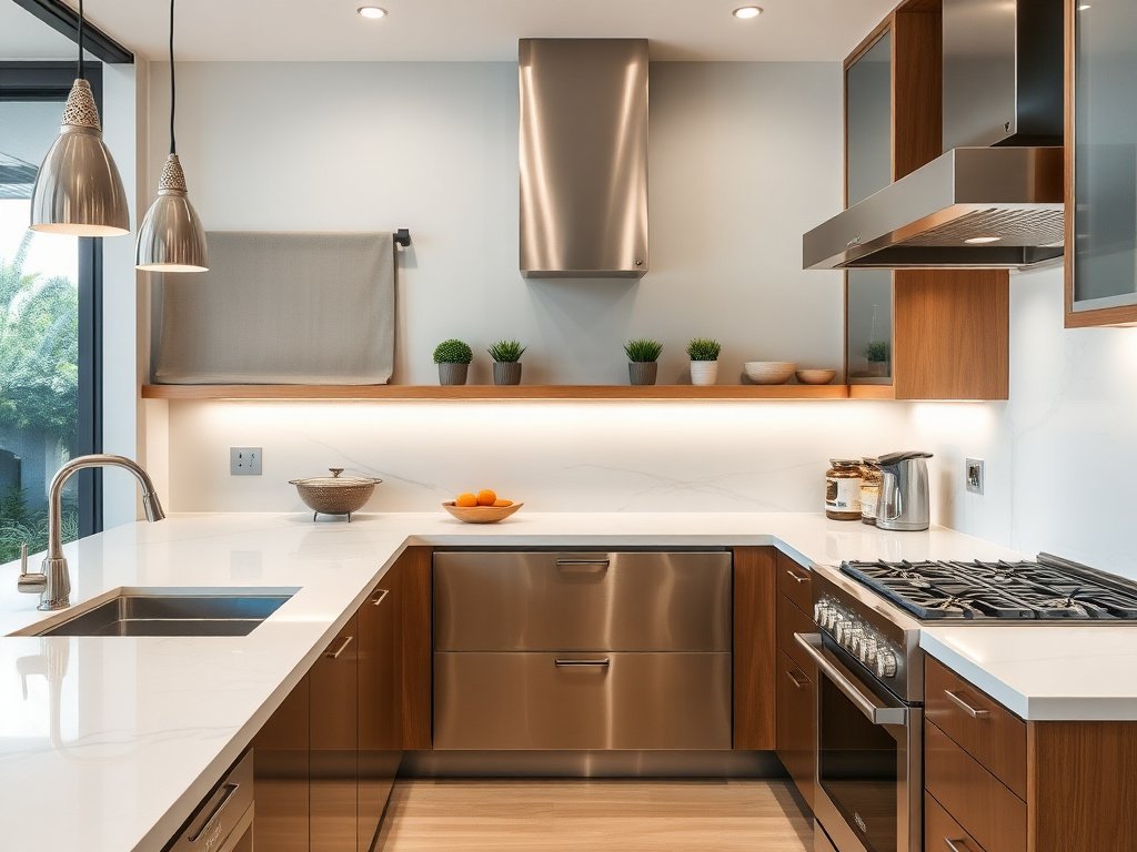 Nhà bếp hiện đại Việt Nam với thiết bị inox sáng bóng
